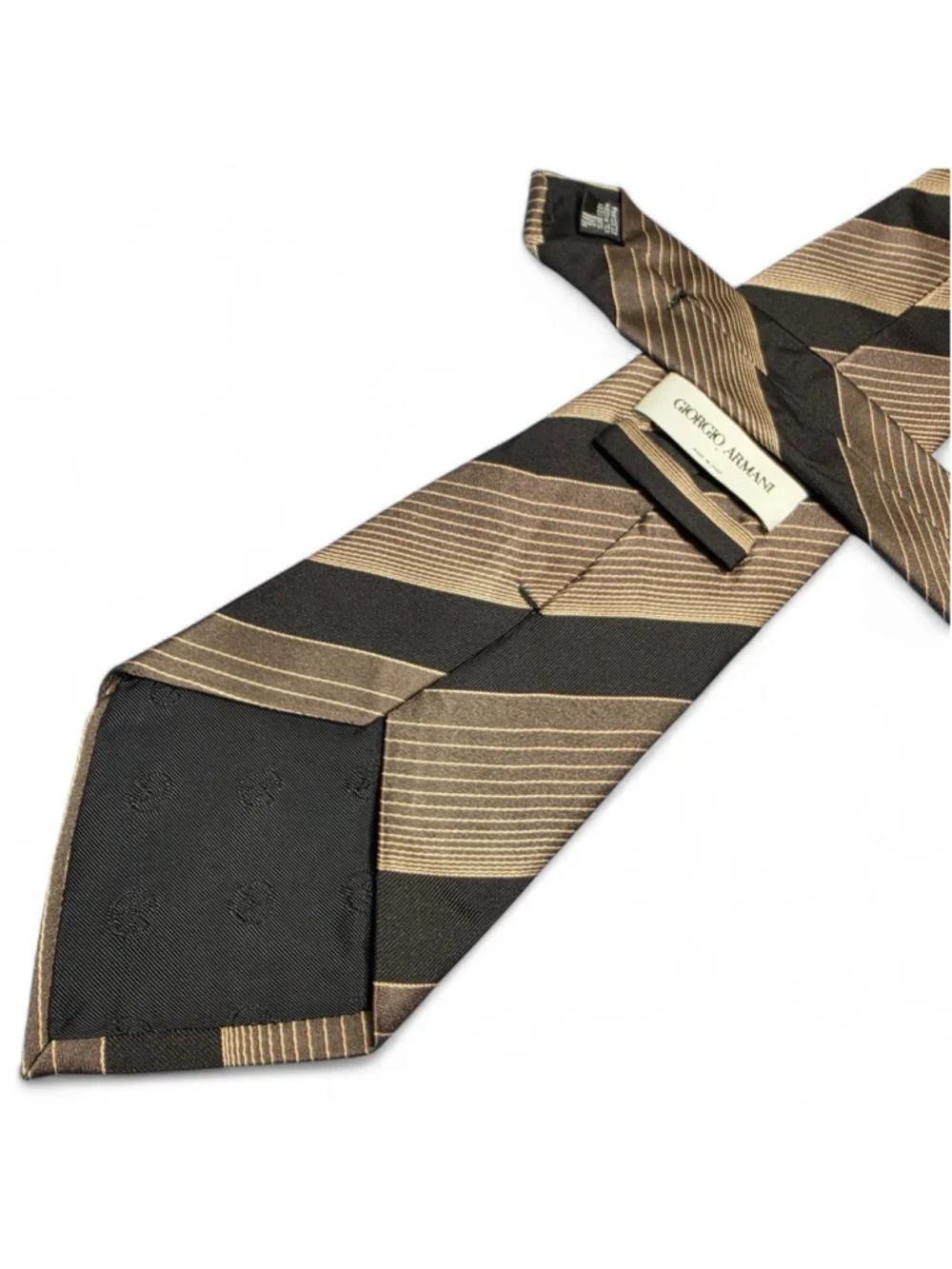 Giorgio Armani Silk Tie Italy Brown Black Gold Stripe Designer Classic